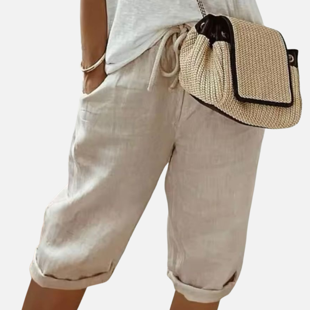 Women's Linen Capri Pants - Breathable Summer Crop Trousers