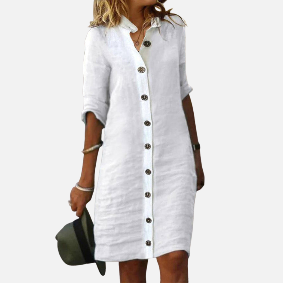 Women’s Linen Button-Front Shirt Dress