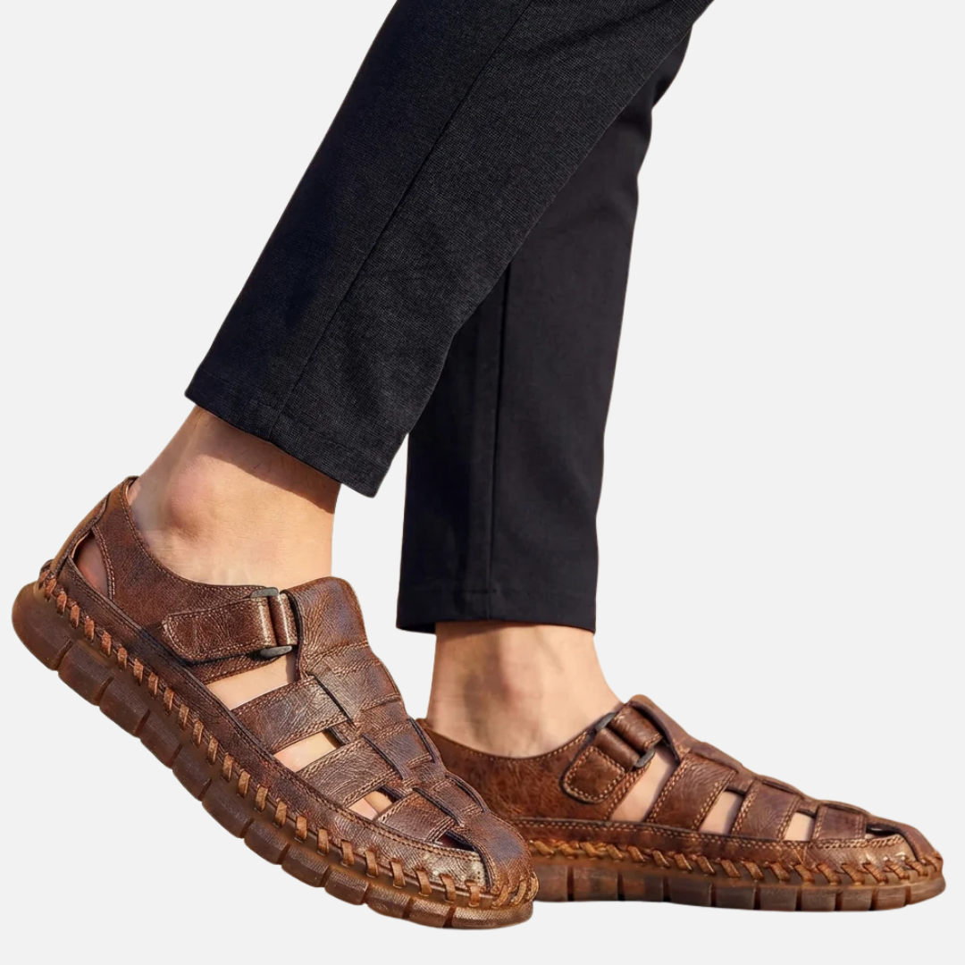 Men's Stitched Leather Orthopedic Open Sandals