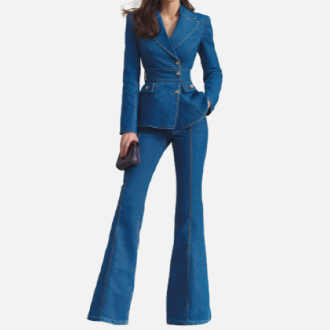 Women's Classic Blazer Suit Set | Notch Lapel Fitted Jacket and Flared Trousers Formal