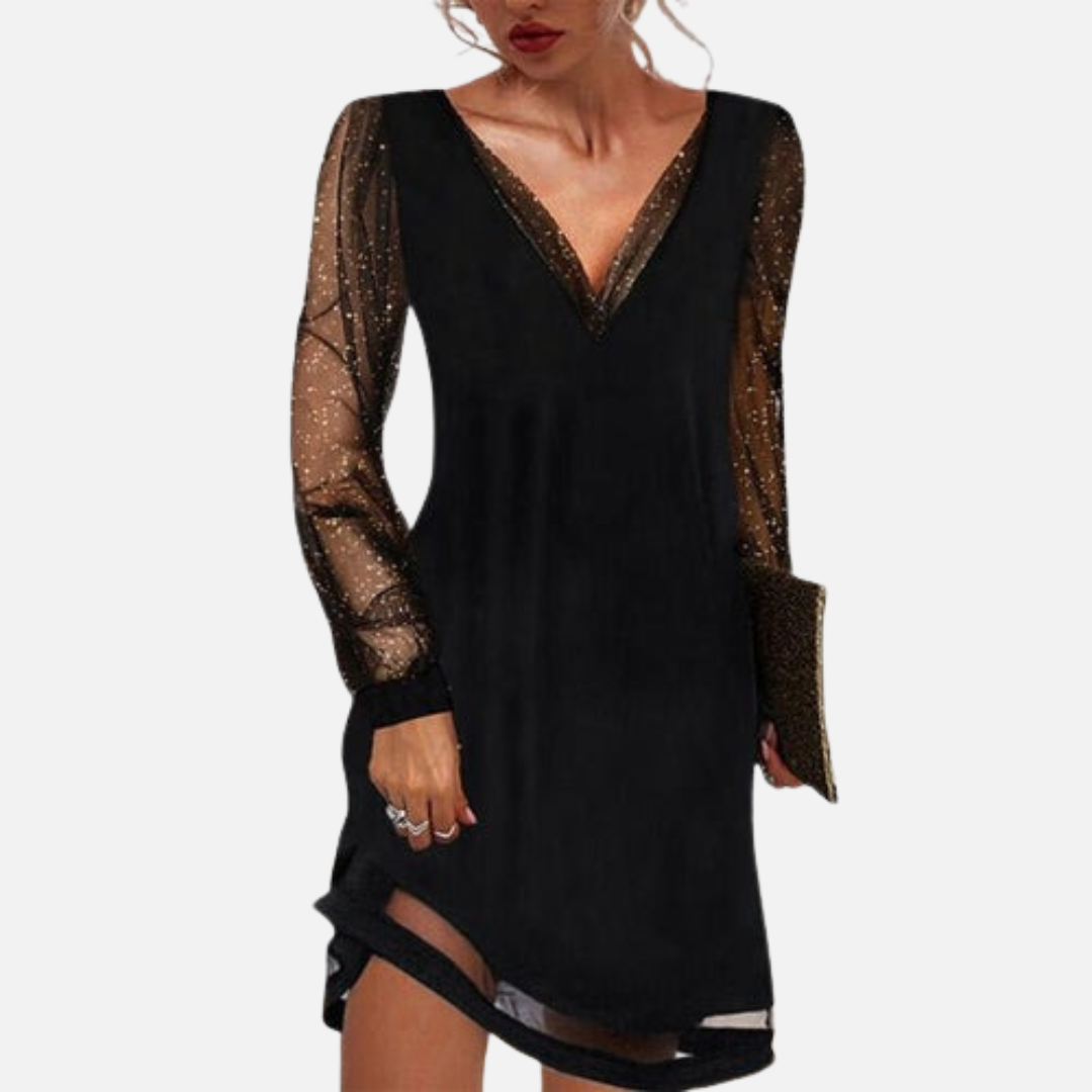 Women's Black Formal Wrap Dress | V-Neck Lace