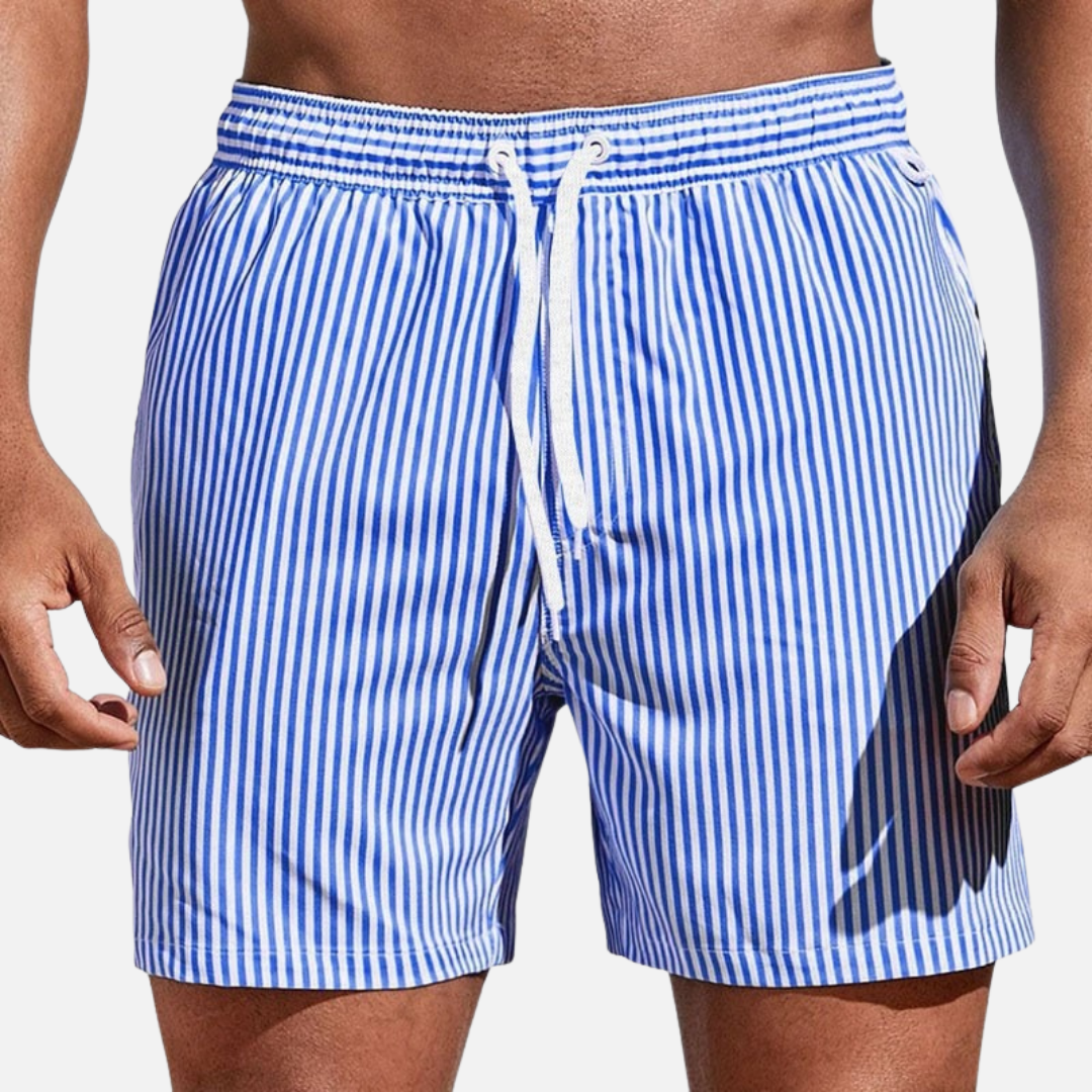 Men’s Classic Striped Swim Shorts with Adjustable Drawstring