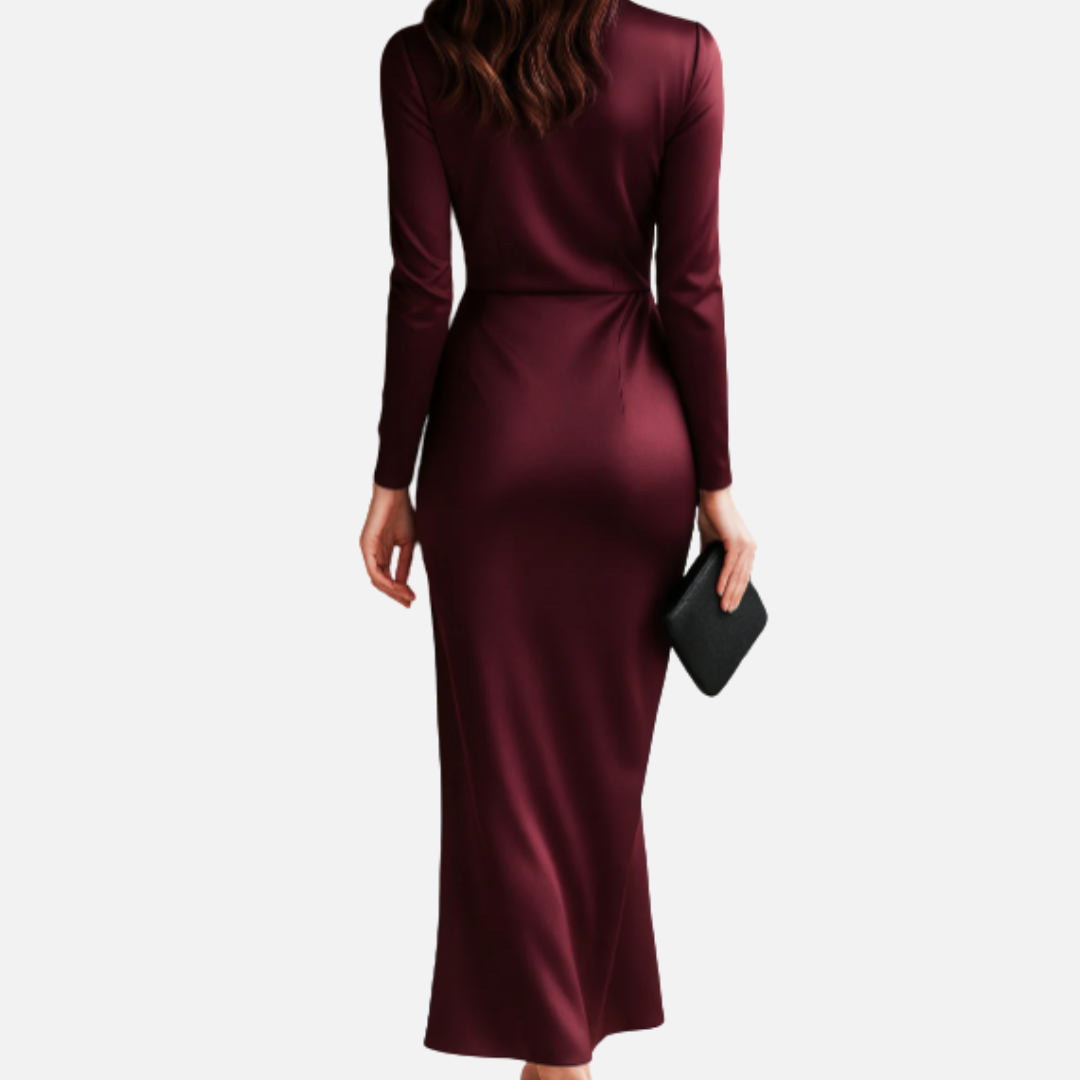 Women's Satin Wrap Midi Dress