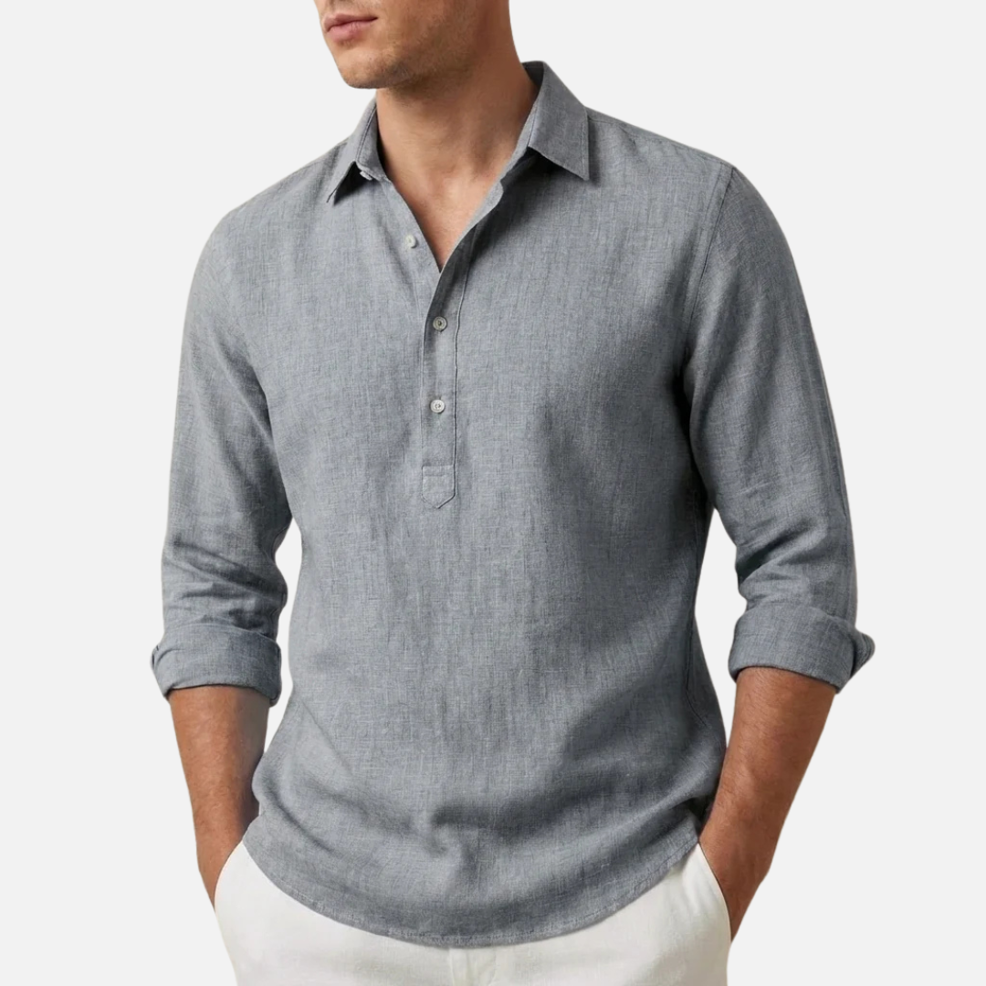 Men's Linen Long Sleeve Shirt V-Neck