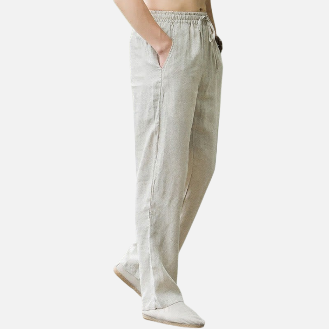 Men's Relaxed Linen Trousers - Breathable Cotton Linen Blend Pants