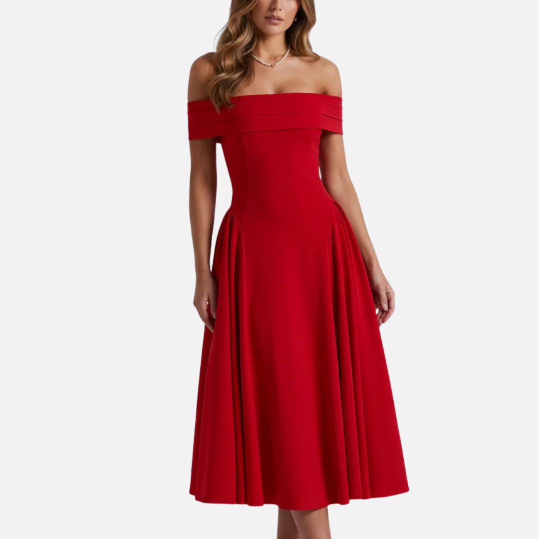 Sienna | Off-Shoulder Midi Dress Wedding Guest