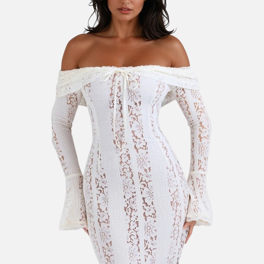 Women's Off-Shoulder Lace Maxi Dress - Elegant Mermaid Formal Gown