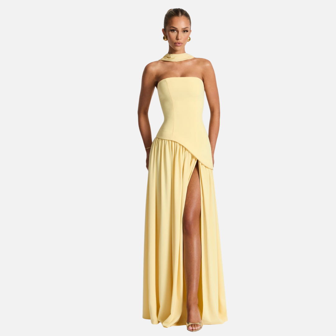 strapless chiffon maxi dress Women's Strapless Chiffon Maxi Dress – Elara