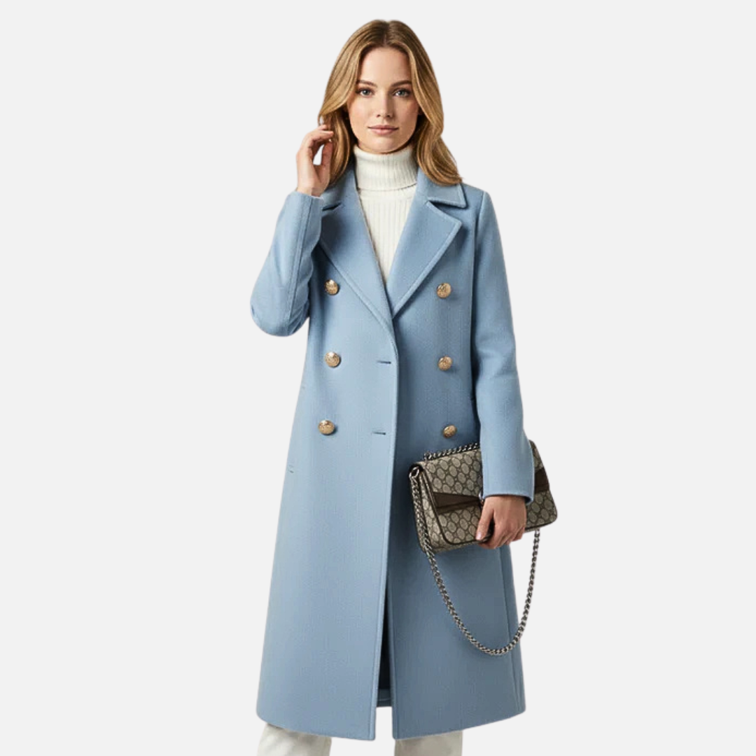 Women's Double-Breasted Wool Blend Coat - Elegant Formal Winter Jacket