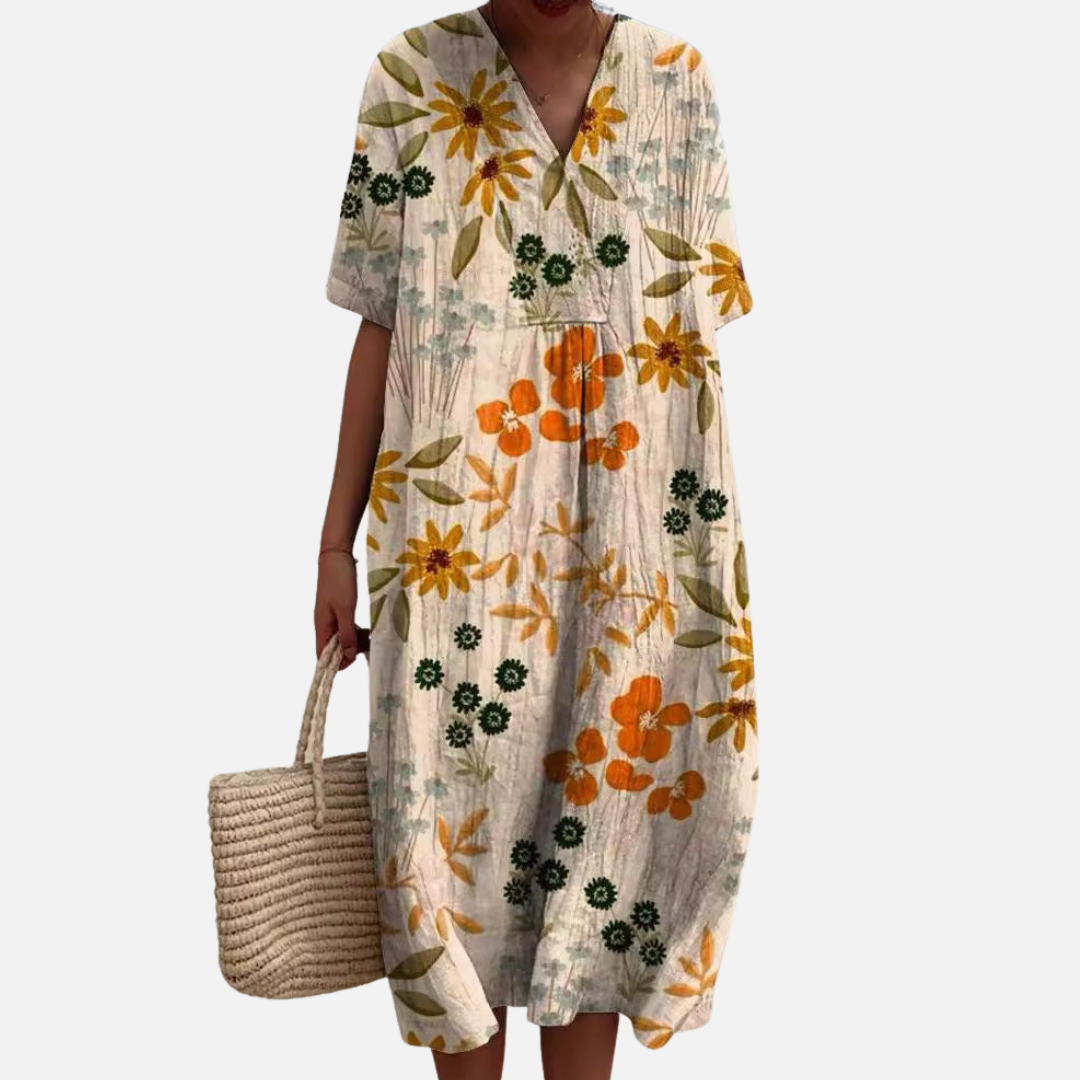 Women's Floral V-Neck Bohemian Midi Dress