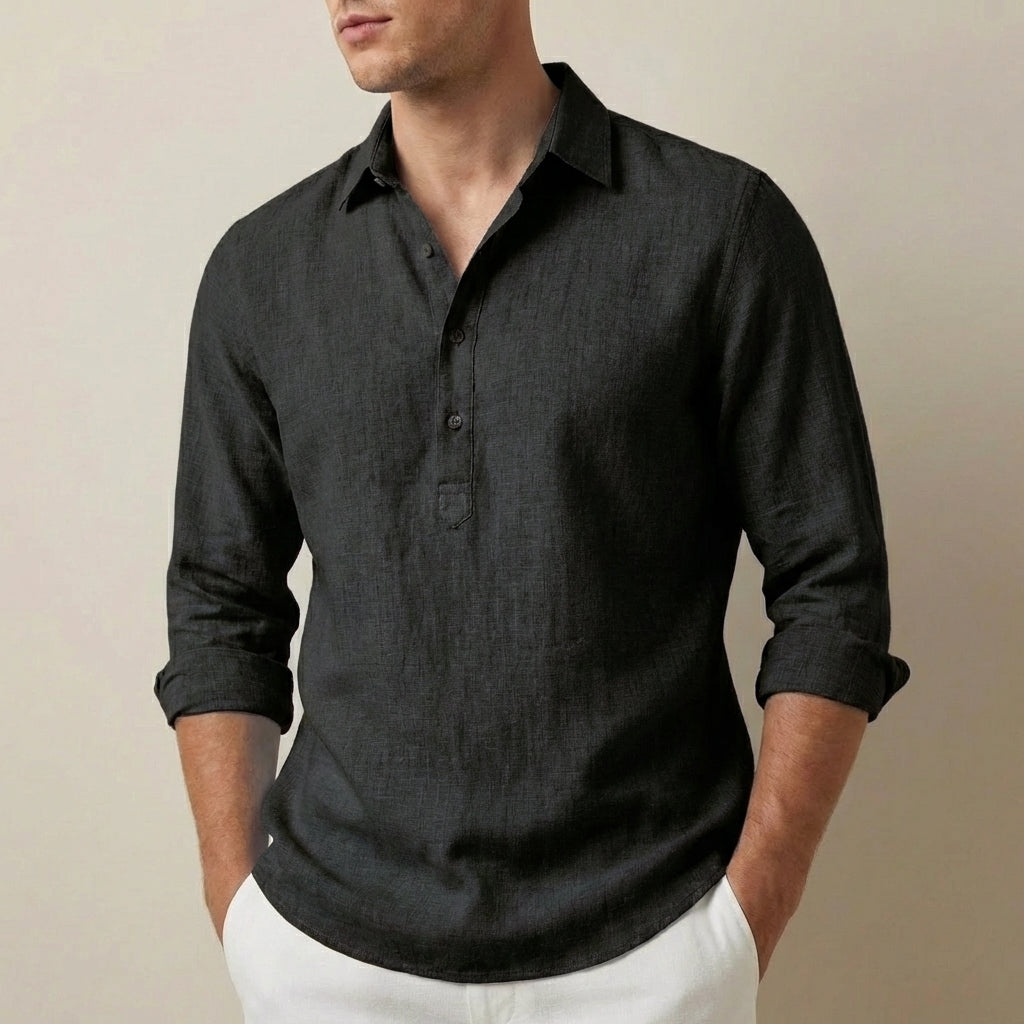 Roman Relaxed Henley Shirt with Textured Spread Collar 2