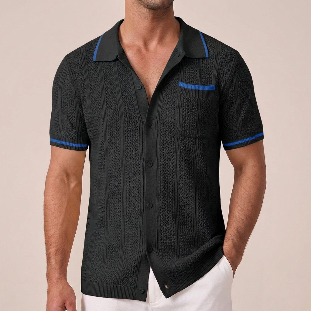 Ryker Relaxed Knit Polo with Textured Stripe and Contrasting Trim 4