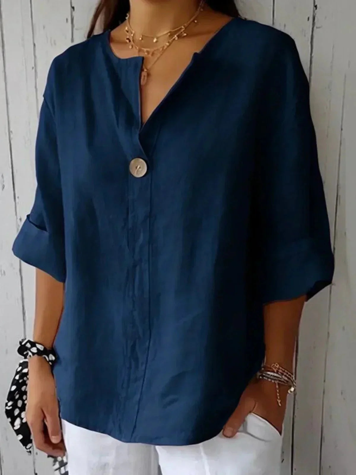 Women's V-Neck Casual Linen Blouse 6