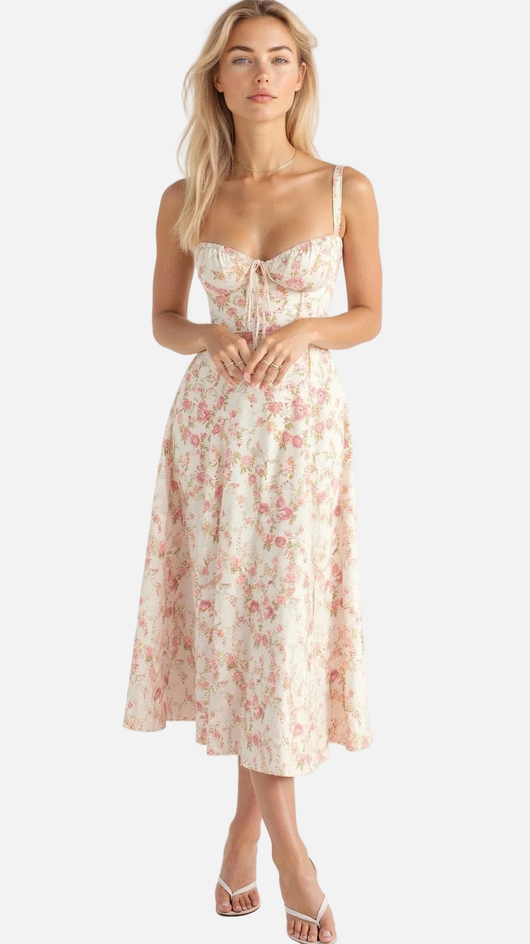 Elegant Corset Style Midi Dress with Flared Skirt