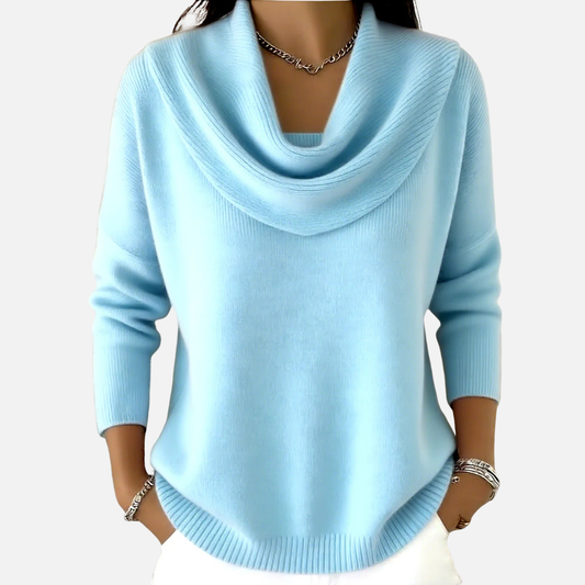 Women's Cowl Neck Knit Jumper - Soft Casual Long Sleeve Sweater