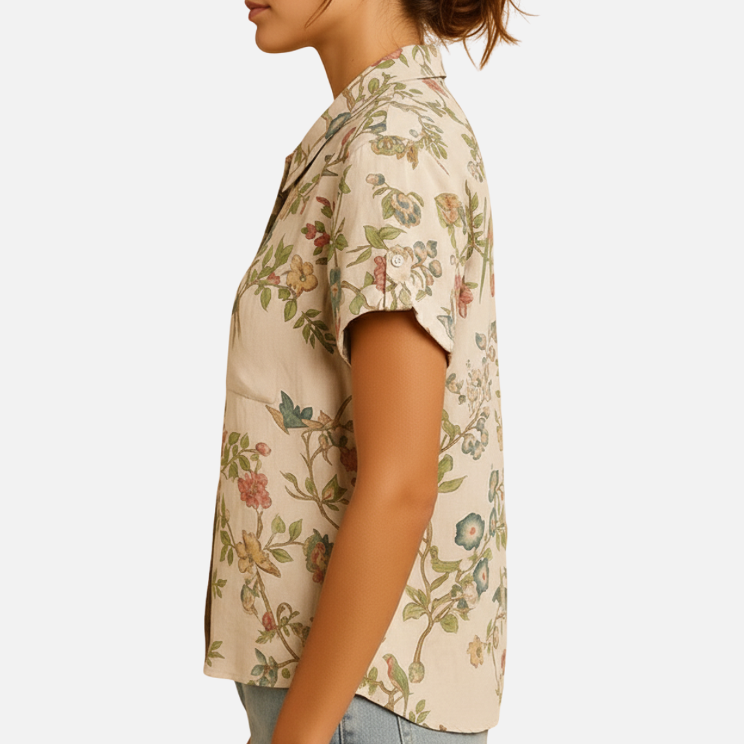 Women’s Floral Print Short Sleeve Blouse – Casual Top