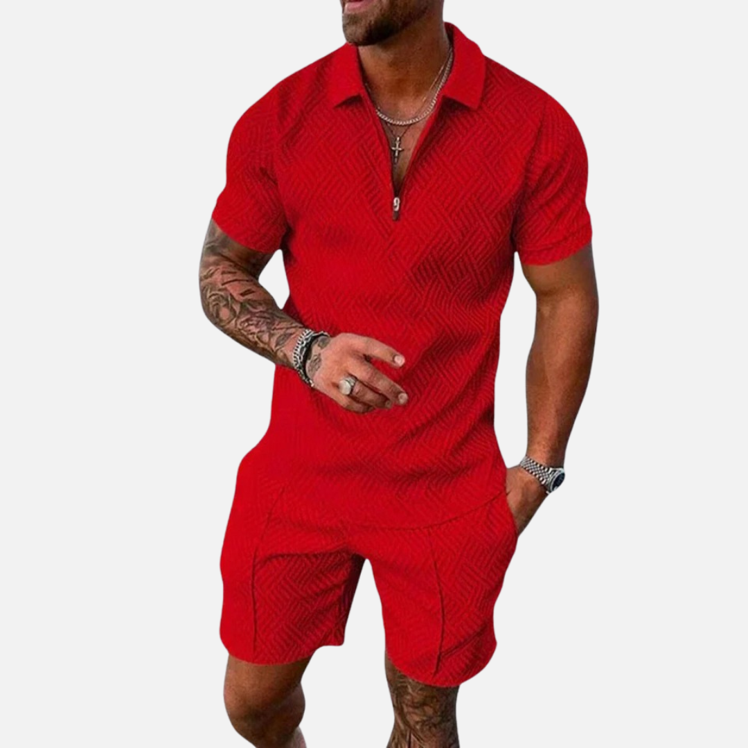 Men’s Summer Outfit Set – Polo Shirt & Shorts 2-Piece Set
