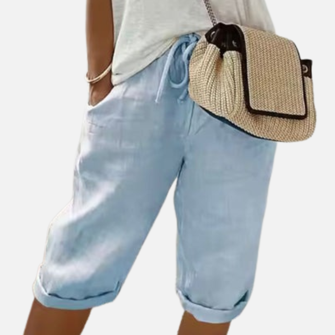 Women's Linen Capri Pants - Breathable Summer Crop Trousers