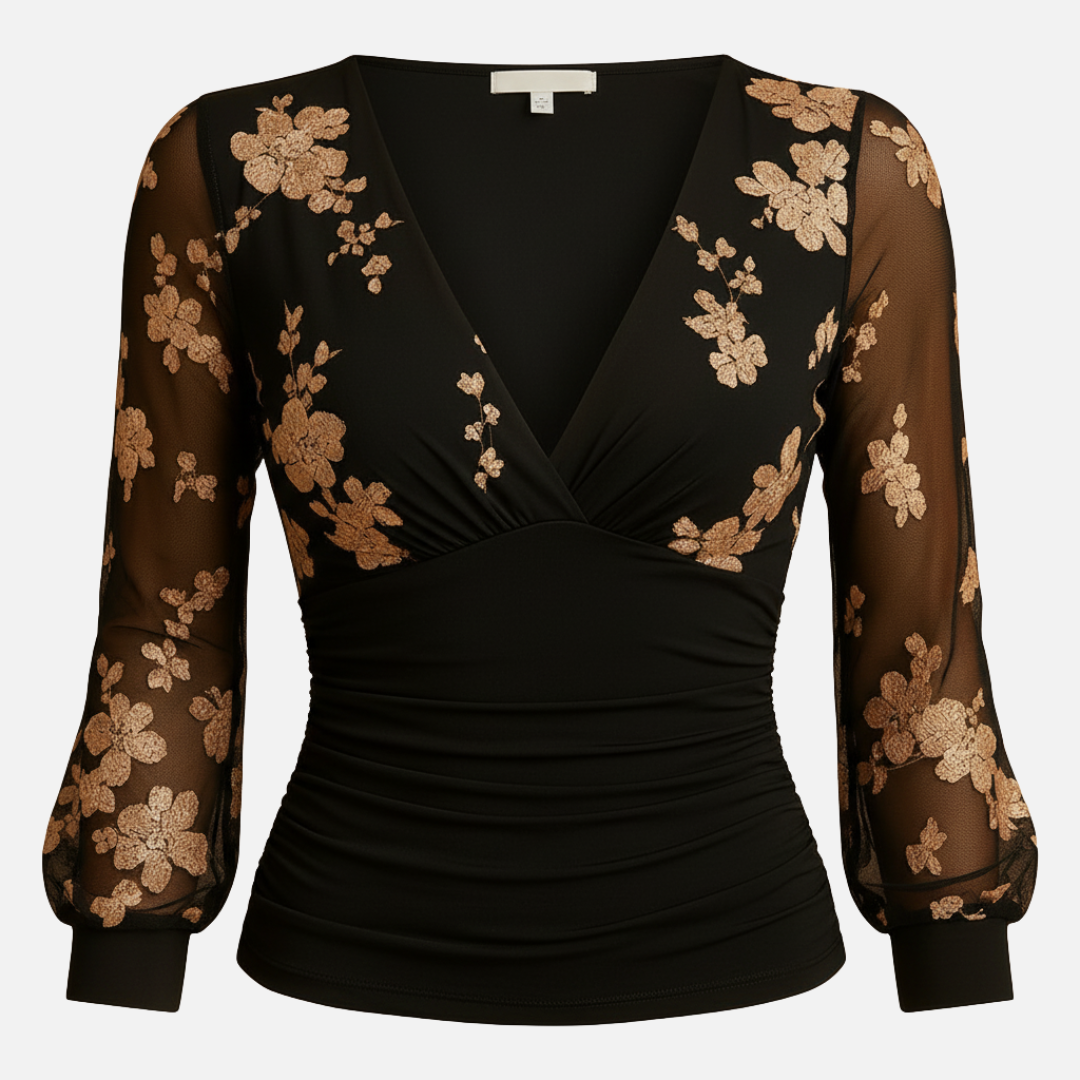 Women’s V-Neck Wrap Top – Long Sleeve Satin Slim Fit Shirt