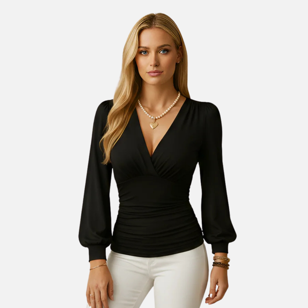 Women's Velvet Long-Sleeve V-Neck Blouse