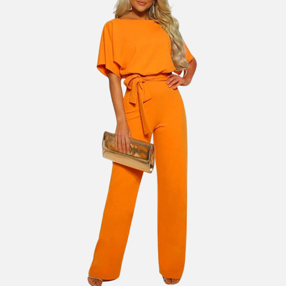 Women's Wide-Leg Belted Jumpsuit - Elegant Formal Evening Playsuit