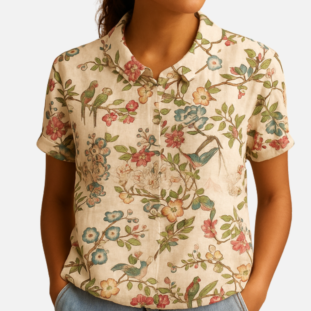 Women’s Floral Print Short Sleeve Blouse – Casual Top