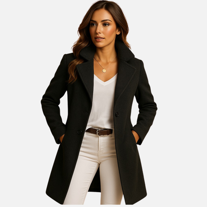 Women's Tailored Winter Overcoat - Elegant Longline Wool Blend Jacket