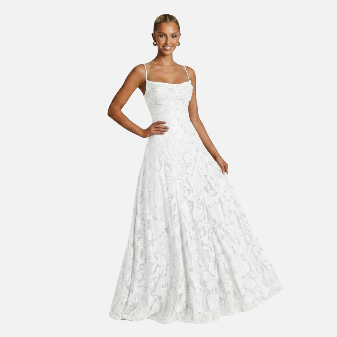 Elegant Spaghetti Strap Lace Evening Gown - Maxi Wedding Dress