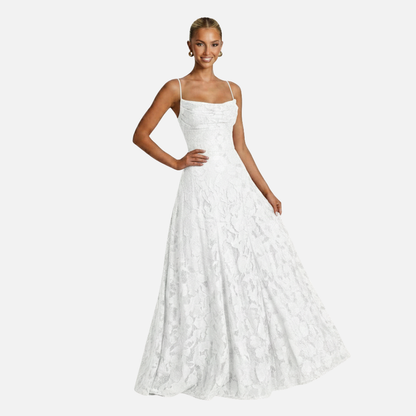 Elegant Spaghetti Strap Lace Evening Gown - Maxi Wedding Dress