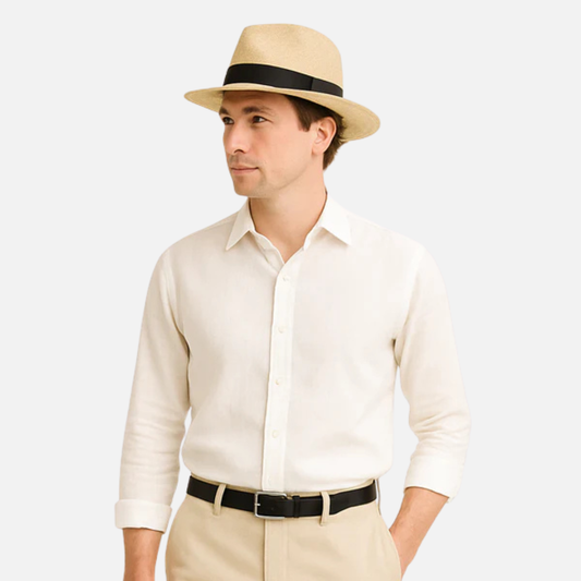 Men's Classic Panama Hat - Handwoven Straw Fedora Summer Sun Hat