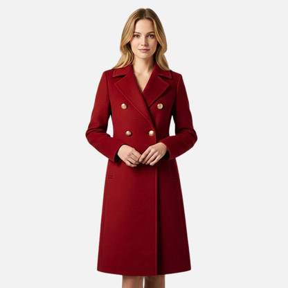 Women's Double-Breasted Wool Blend Coat - Elegant Formal Winter Jacket