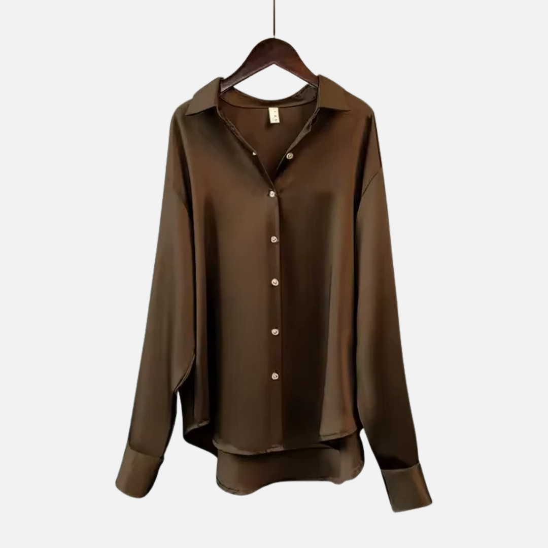 Women's Satin Button-Down Long Sleeve Shirt