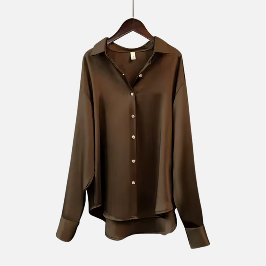 Women's Satin Button-Down Long Sleeve Shirt