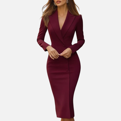 Women's Long Sleeve V-Neck Blazer Dress
