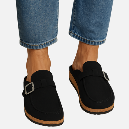 Men’s Suede Buckle Slip-On Mules