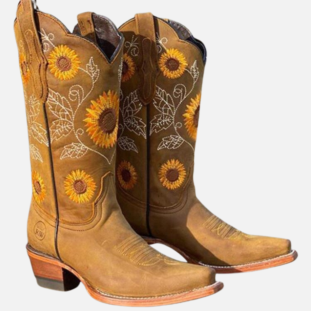Women's Sunflower Embroidered Cowboy Boots