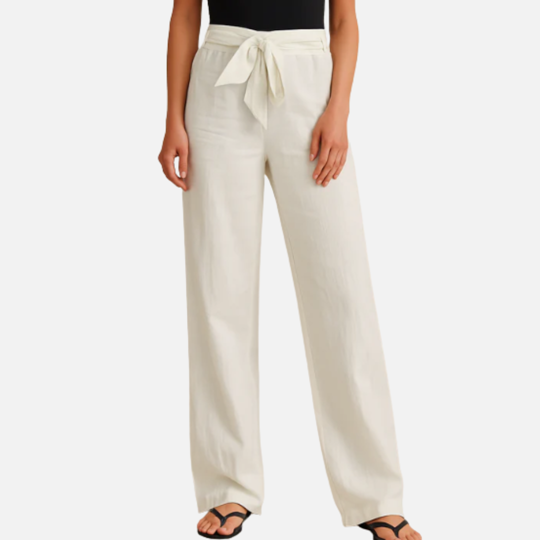 Women's High Waist Linen Wide Leg Trousers | Tie Waist Palazzo Pants