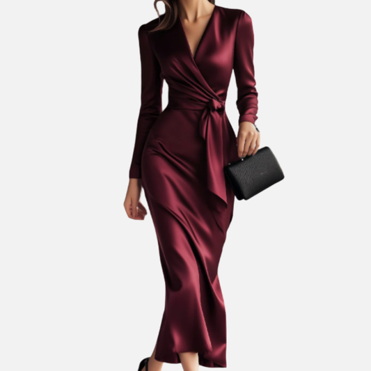 Women's Satin Wrap Midi Dress