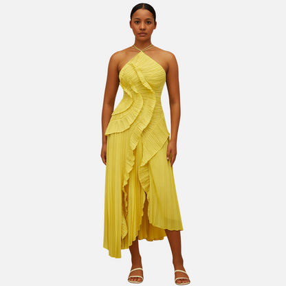 Pleated Maxi Dress - Women's Breathable Long Dress