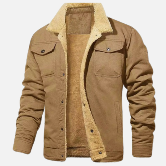 Men's Sherpa Lined Trucker Jacket - Casual Canvas Bomber Coat
