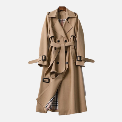 Women's Classic Trench Coat - Double Breasted Belted Longline Jacket