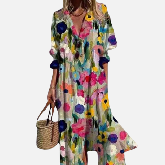 Women's Abstract V-Neck Midi Dress