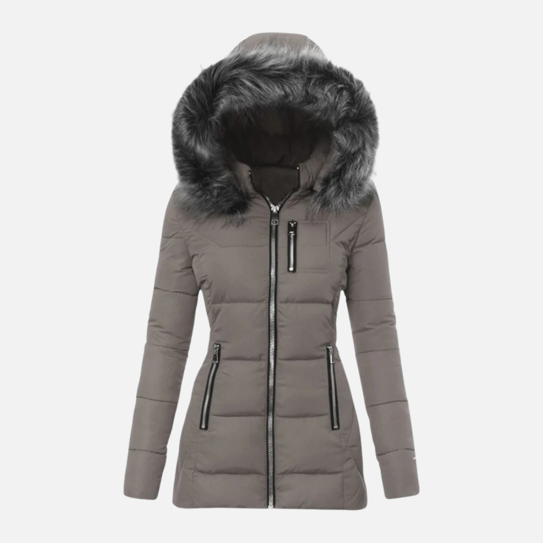 Women’s Quilted Jacket Puffer with Faux Fur Hood