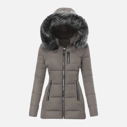 Women’s Quilted Jacket Puffer with Faux Fur Hood