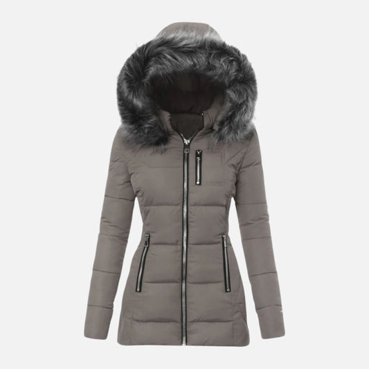 Women’s Quilted Jacket Puffer with Faux Fur Hood