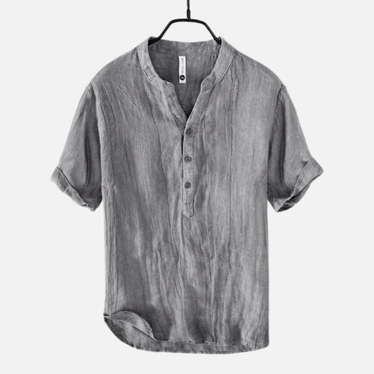 Men's Short Sleeve Linen Polo Henley Shirt