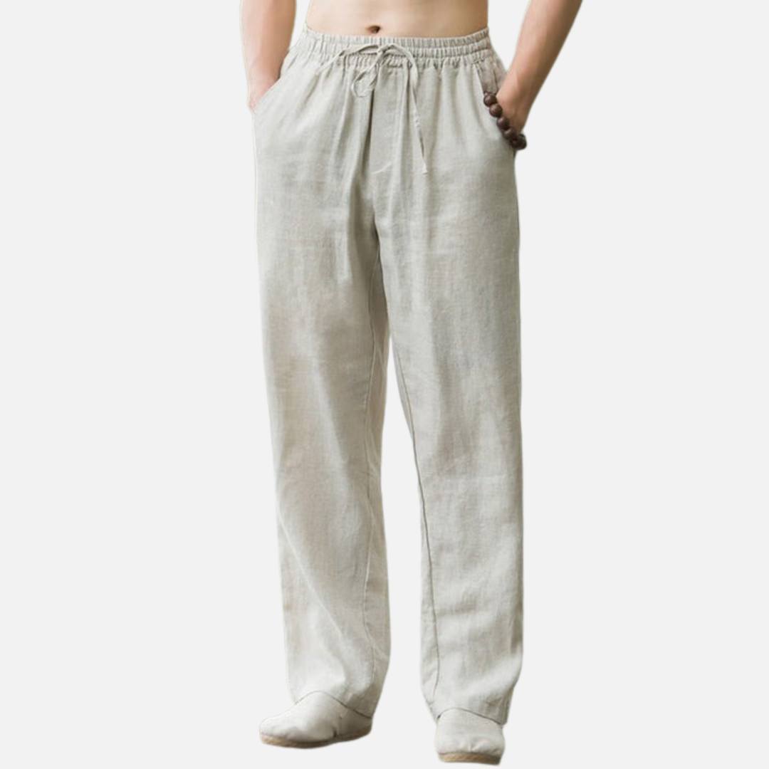 Men's Relaxed Linen Trousers - Breathable Cotton Linen Blend Pants