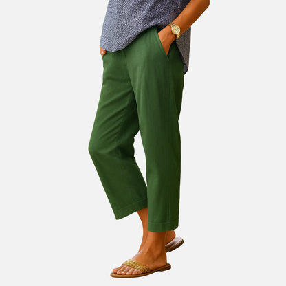 Women's Casual Linen Pants - Relaxed Fit Cropped Tapered Trousers