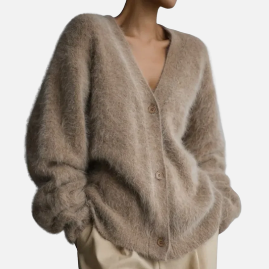Women's Oversized Knit Cardigan - Soft Fuzzy Button Front Jumper
