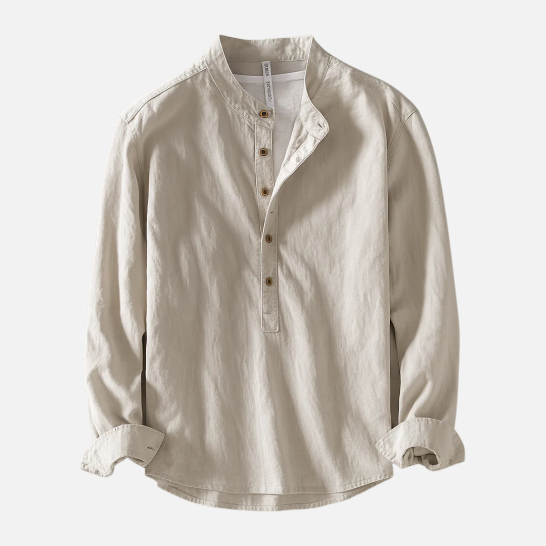Men's Linen Breathable Long Sleeve Henley Shirt